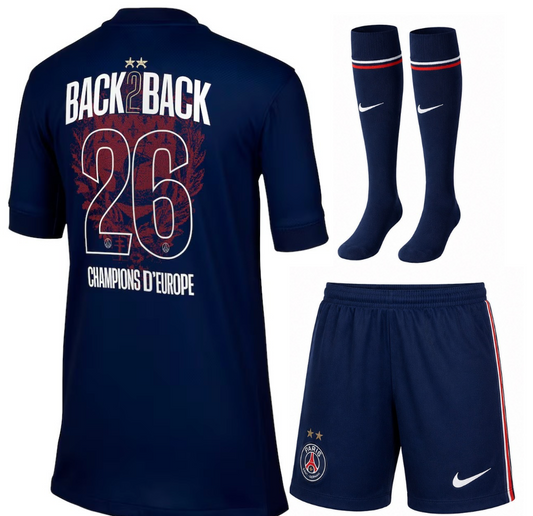 Kit Enfant Paris SG 2025-26 - Flocage Champions D'europe - 26 ⭐️⭐️